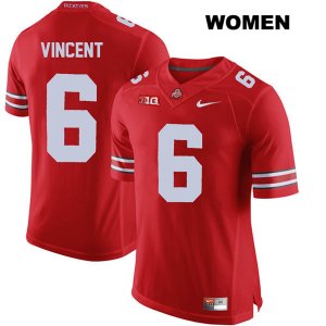 Women's NCAA Ohio State Buckeyes Taron Vincent #6 College Stitched Authentic Nike Red Football Jersey KZ20M11YT